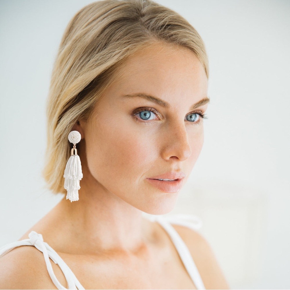 PANACEA White Beaded Tassel Earrings NIP